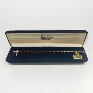 Vintage Swarovski Crystal Tennis Bracelet by Savvy With Box Dainty Gold Tone 7
